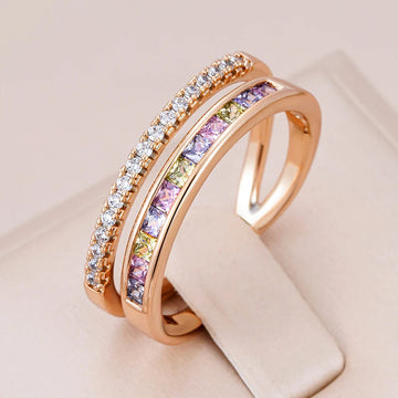 Captivating Rolled 14K Rose Gold AAA Zircon Diamonds Stackable Band Ring - Fashion High Quality Daily Jewellery